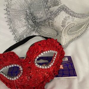 Red and Silver Masquerade Masks, never used